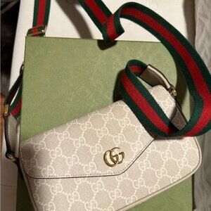 Gucci Beige Crossbody Bag with Gold Accents